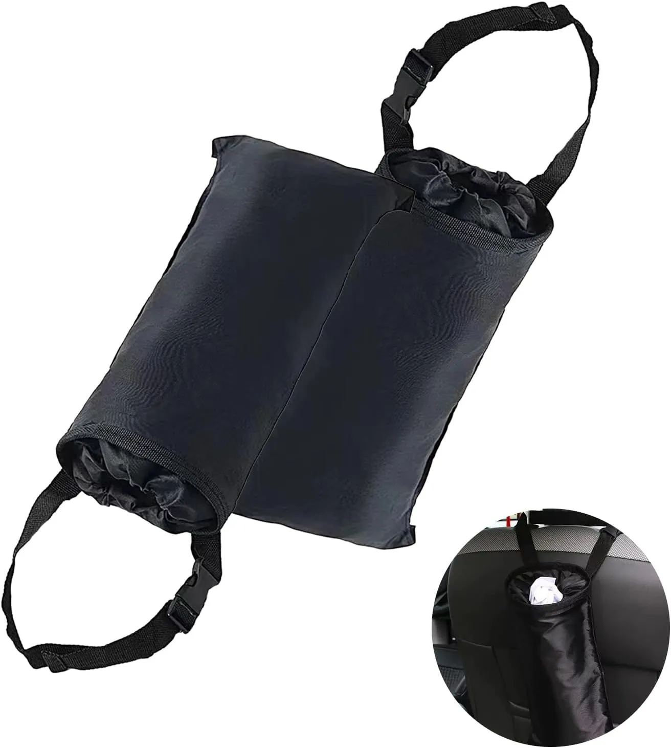 1 Pack 2 Pcs Hanging Car Trash Can, Car Trash Bags With Storage Pockets, Car Organizers And Washable Fits For Most Car, Suvs. Black