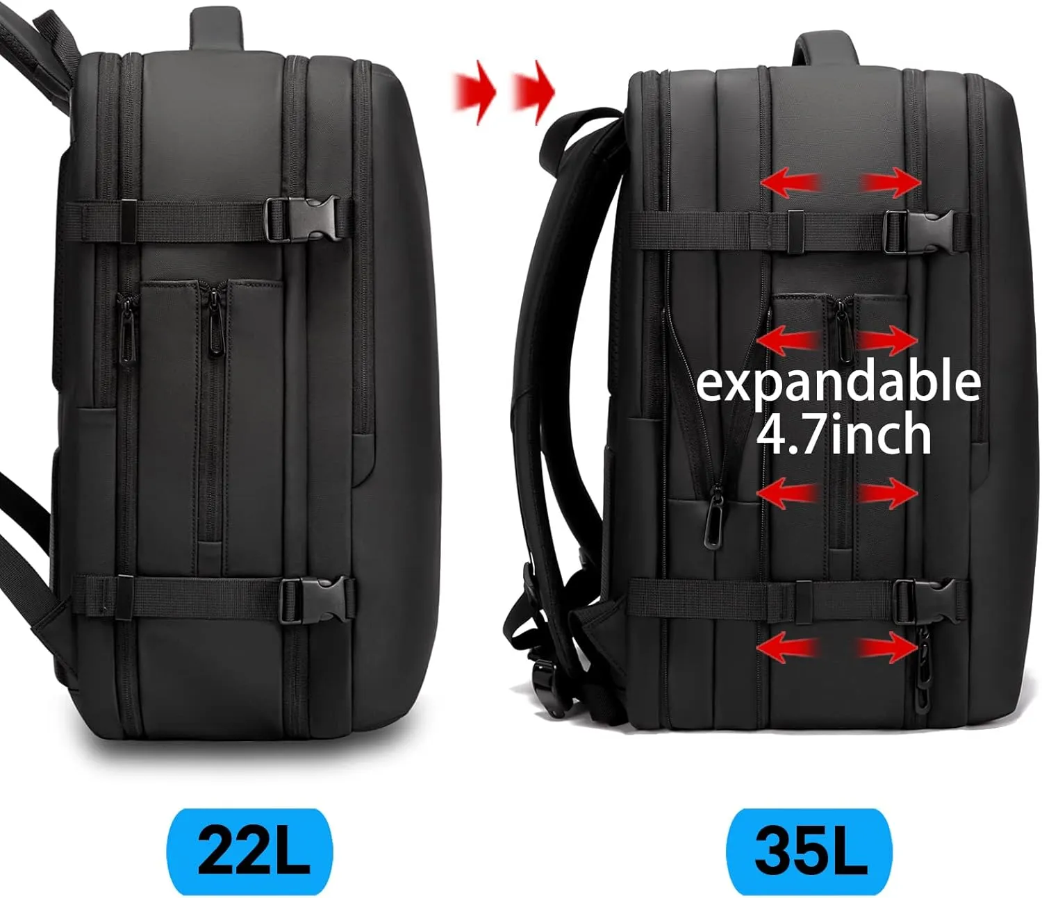 BANGE 35L Men's Expandable Laptop Backpack for 17.3Inch Laptop, Carry On Backpack Fits Under Seat Airline Approved, Personal Item Travel Bag for Men