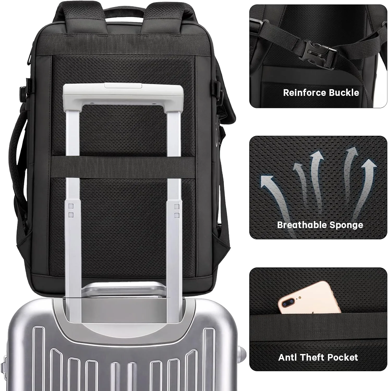 BANGE 35L Men's Expandable Laptop Backpack for 17.3Inch Laptop, Carry On Backpack Fits Under Seat Airline Approved, Personal Item Travel Bag for Men
