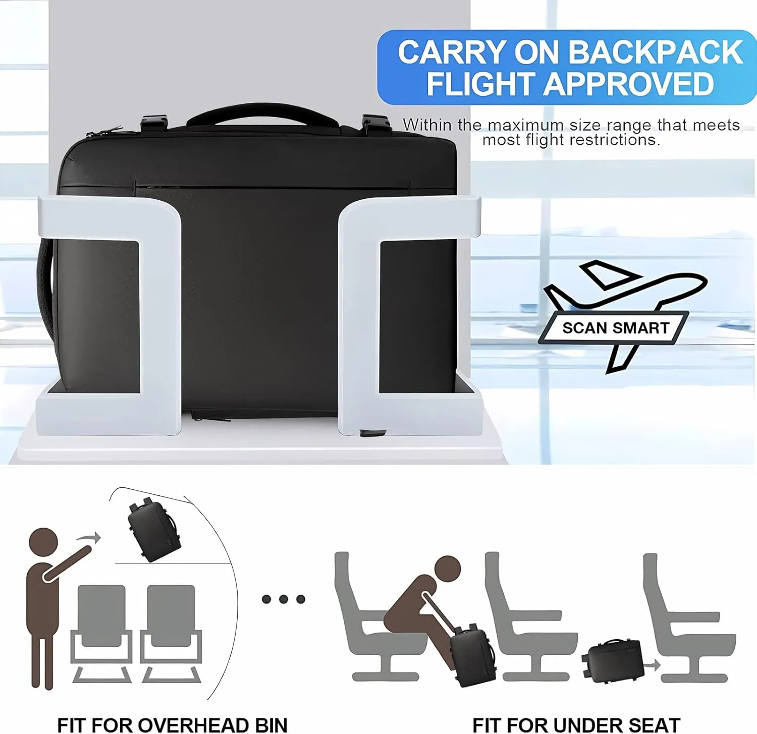 BANGE 35L Men's Expandable Laptop Backpack for 17.3Inch Laptop, Carry On Backpack Fits Under Seat Airline Approved, Personal Item Travel Bag for Men
