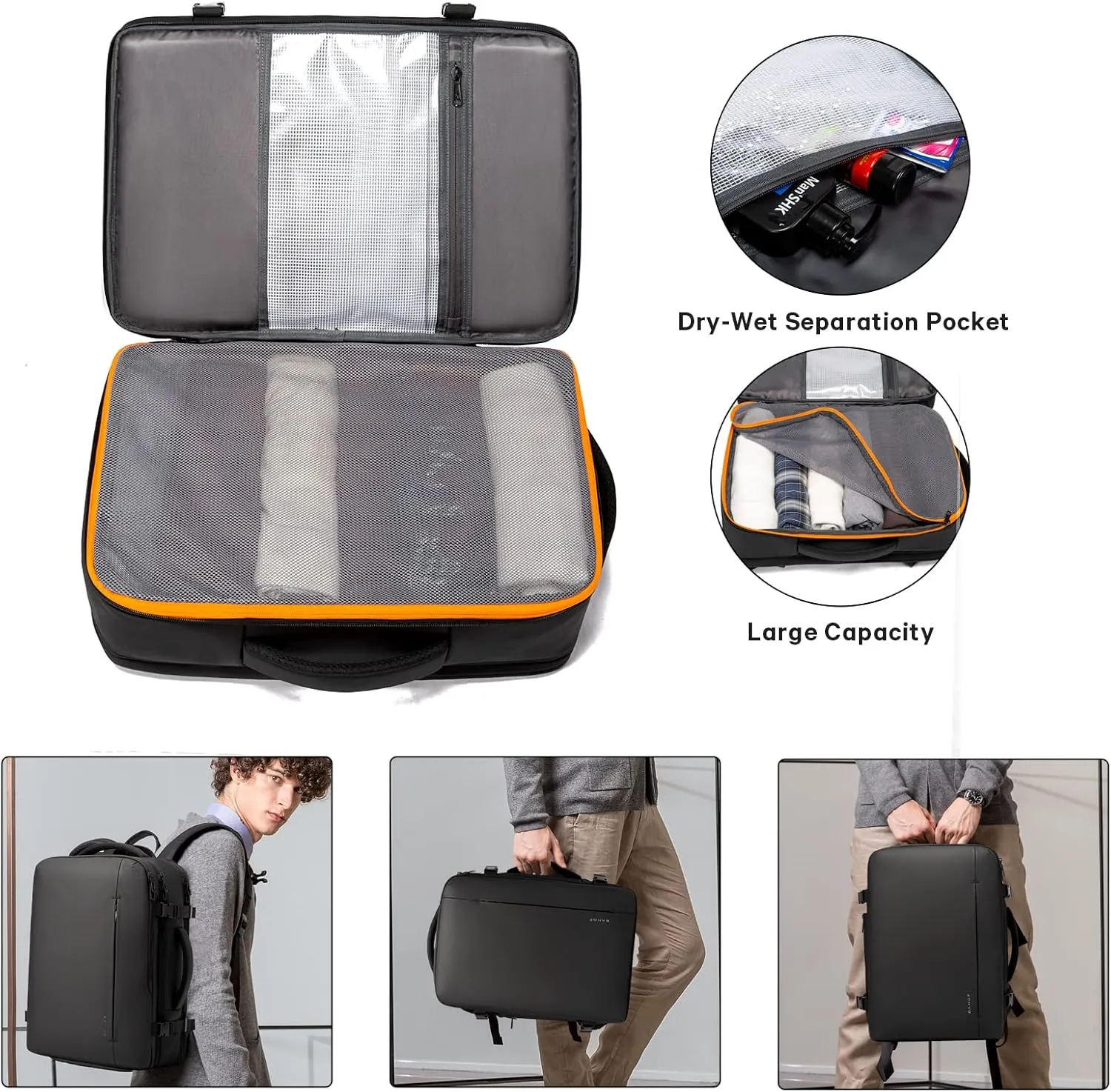 BANGE 35L Men's Expandable Laptop Backpack for 17.3Inch Laptop, Carry On Backpack Fits Under Seat Airline Approved, Personal Item Travel Bag for Men