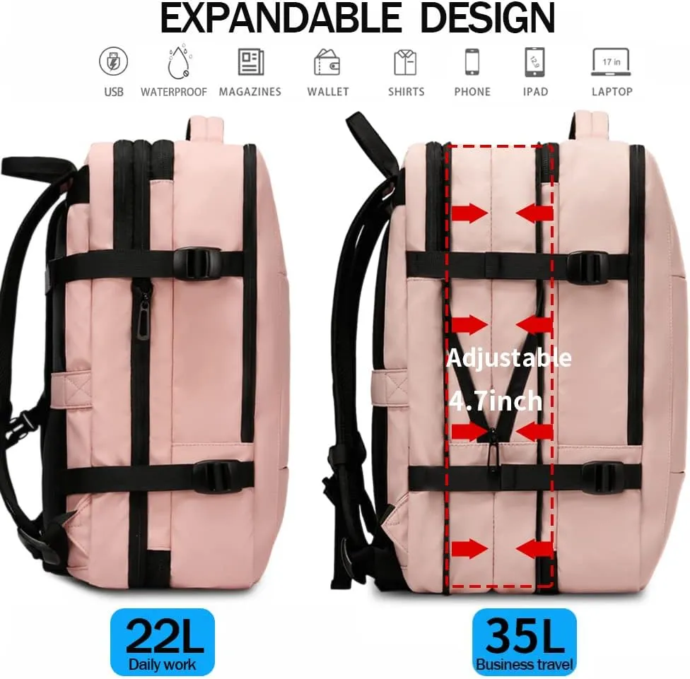 BANGE 35L Travel Backpack for Women, Carry On Backpack with USB Charging Port,17.3 Inch Laptop Backpack Flight Approved, College School Bag Casual Daypack for Weekender Business Hiking