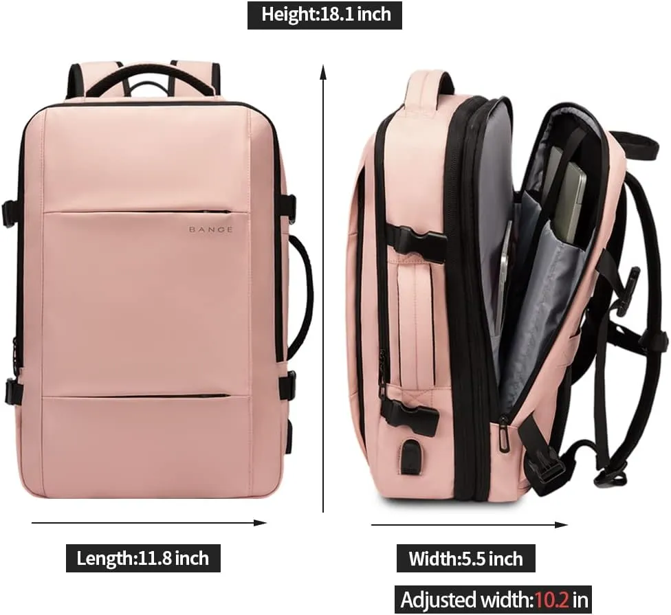 BANGE 35L Travel Backpack for Women, Carry On Backpack with USB Charging Port,17.3 Inch Laptop Backpack Flight Approved, College School Bag Casual Daypack for Weekender Business Hiking