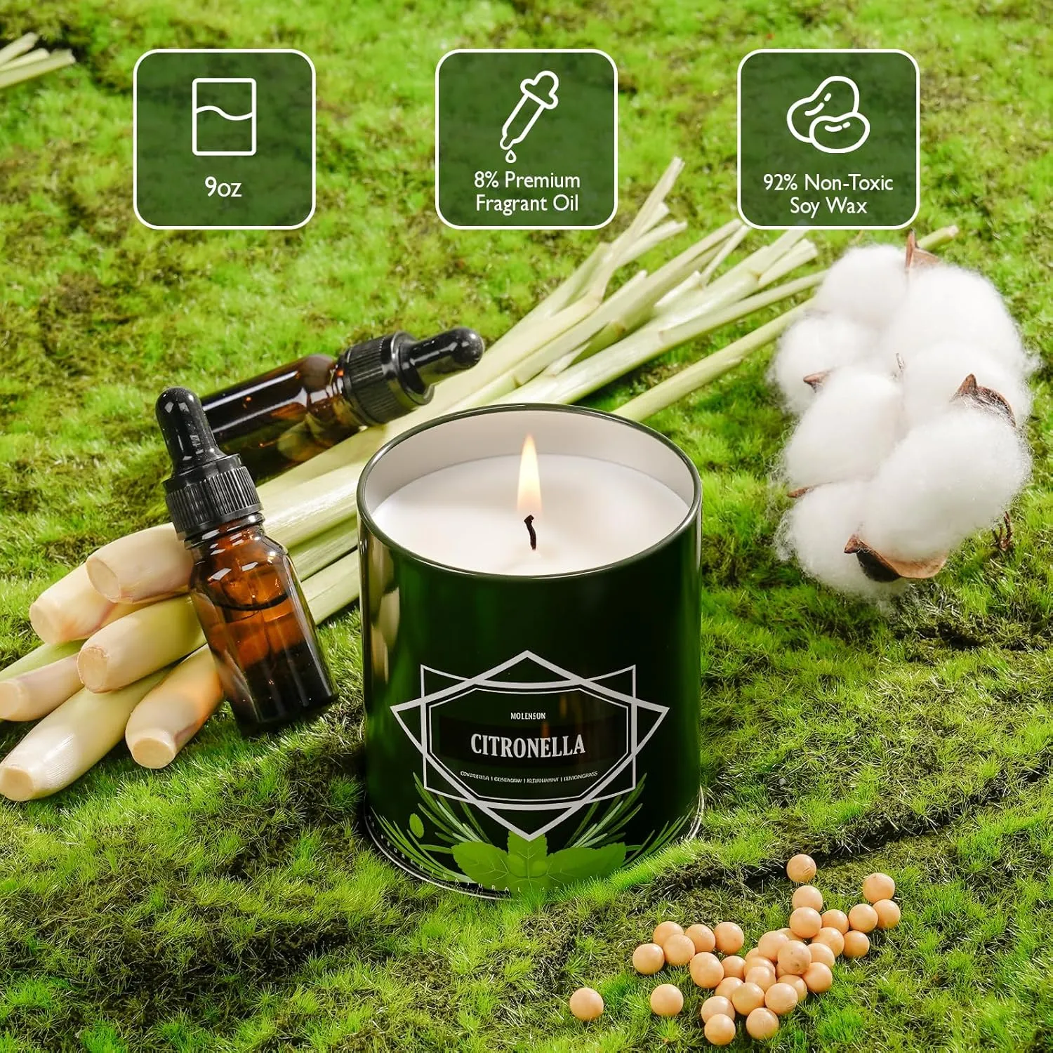 Citronella Candles Outdoor, 6-Pack Citronella Candles for Outside Patio, Camping & Garden, Summer Gifts for Indoor Home Scented, 60-Hour Burn Time, 9 Ounce Each