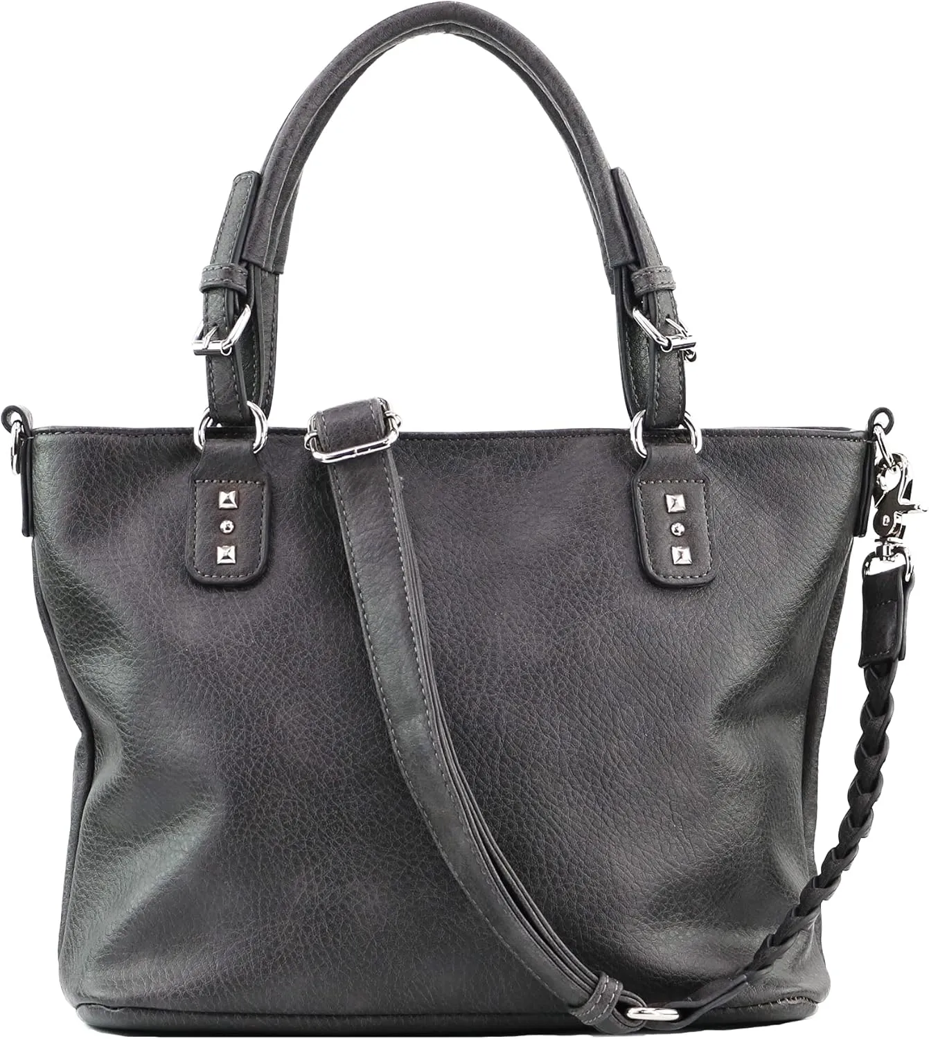 Concealed Ella Carry Purse for Women  Locking Zippers, Braided Strap, Holster Included, Faux Leather Tote