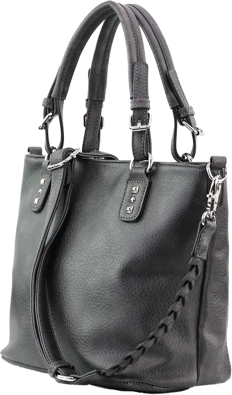 Concealed Ella Carry Purse for Women  Locking Zippers, Braided Strap, Holster Included, Faux Leather Tote