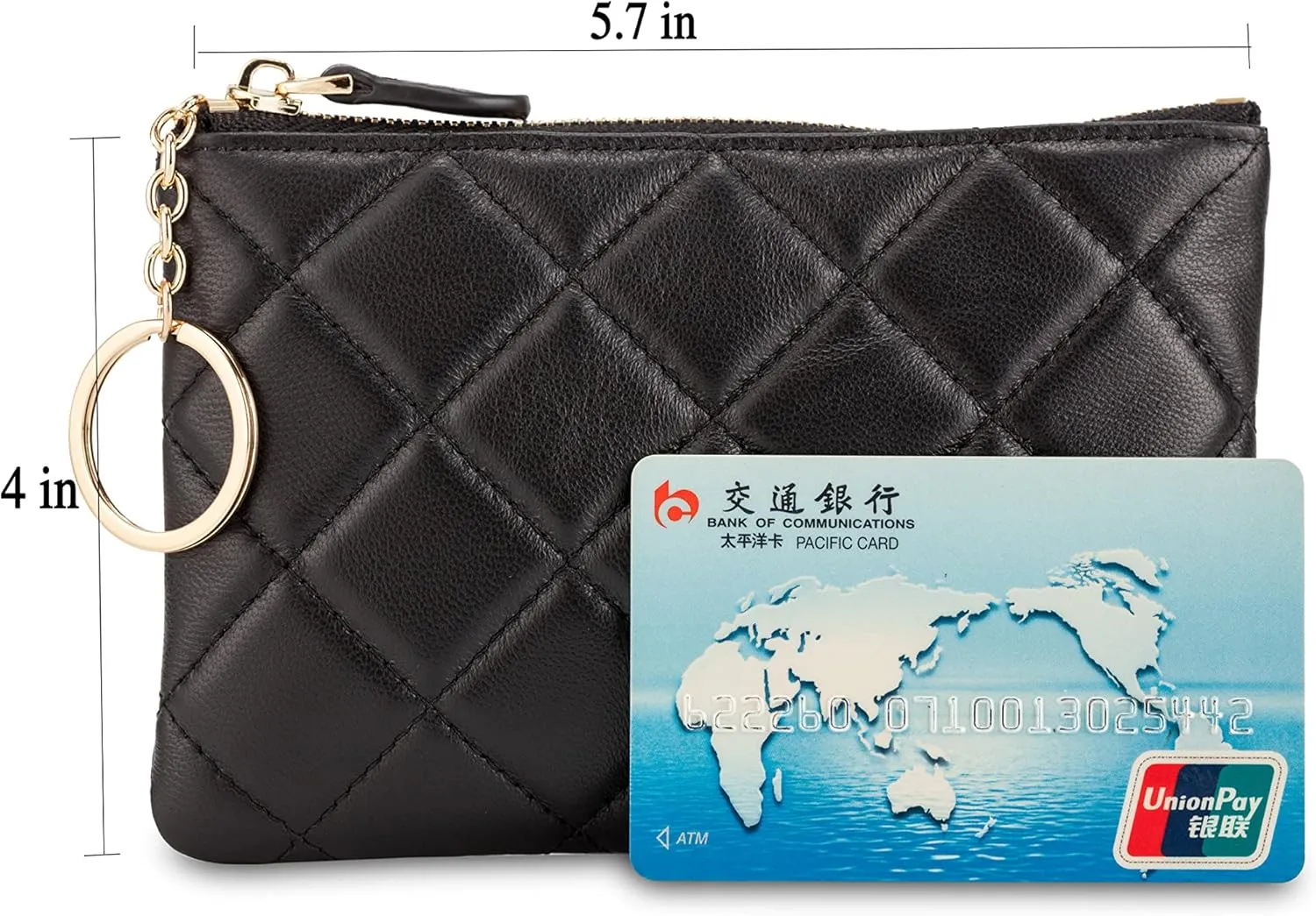DORIS&JACKY Soft Lambskin Leather Coin Purse Small Quilted RFID Blocking Top Zipper Wallet With Key Chain