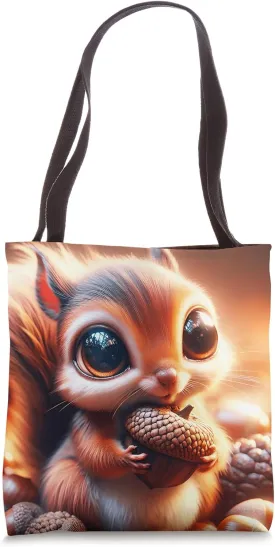 Fantasy Cute Squirrel Holding Acorn Tote Bag