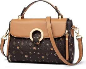FOXLOVER Small Crossbody Bag for Women PVC Leather Detachable Strap Lightweight Twist Lock Flap