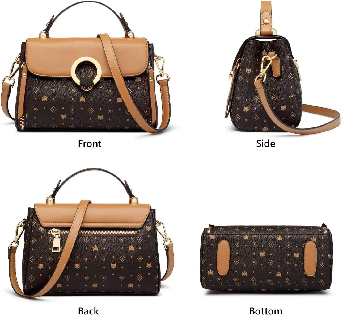 FOXLOVER Small Crossbody Bag for Women PVC Leather Detachable Strap Lightweight Twist Lock Flap