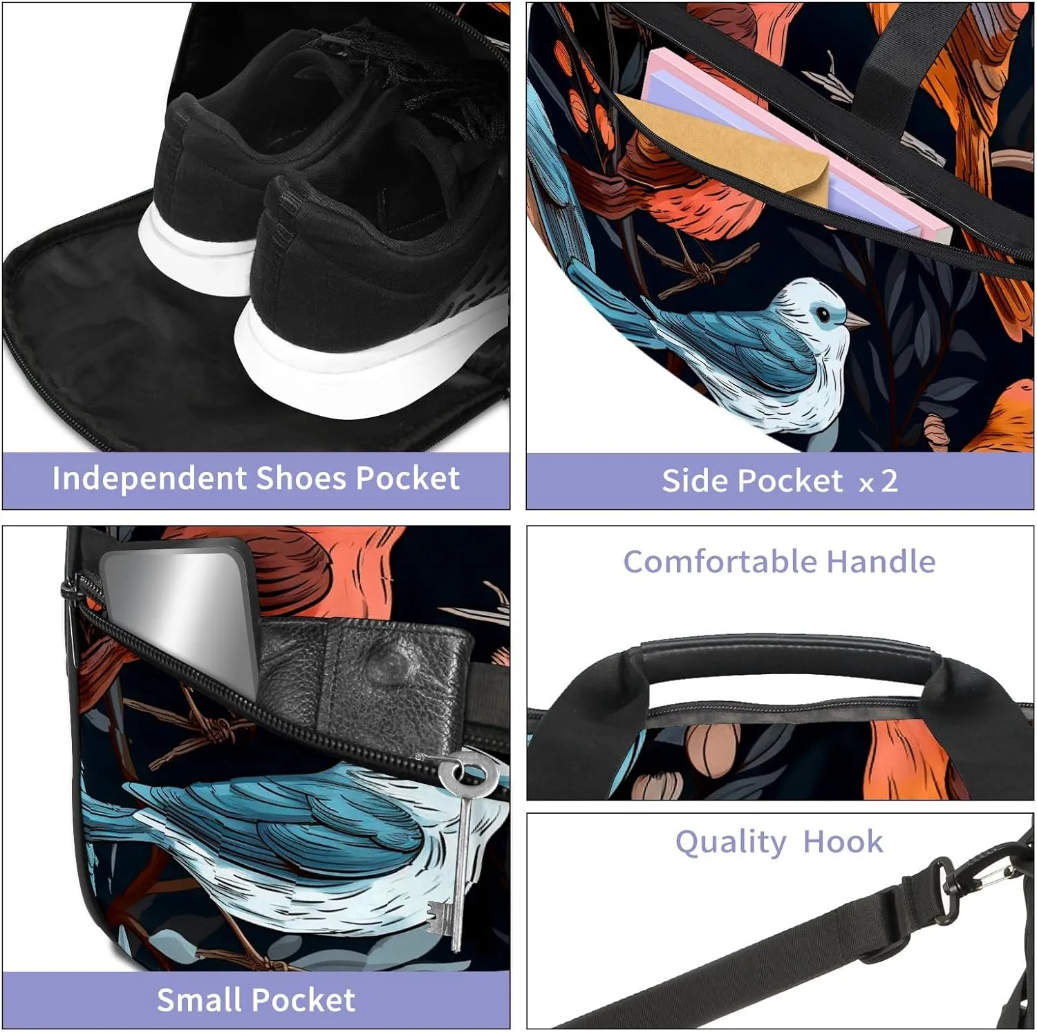 Gym Bag for Women, Carry on Weekender Overnight Bag, Travel Duffel Bags, Personal Item Travel Bag Tote Bag Workout Dance Bag, Chinese Painting Bird - 58