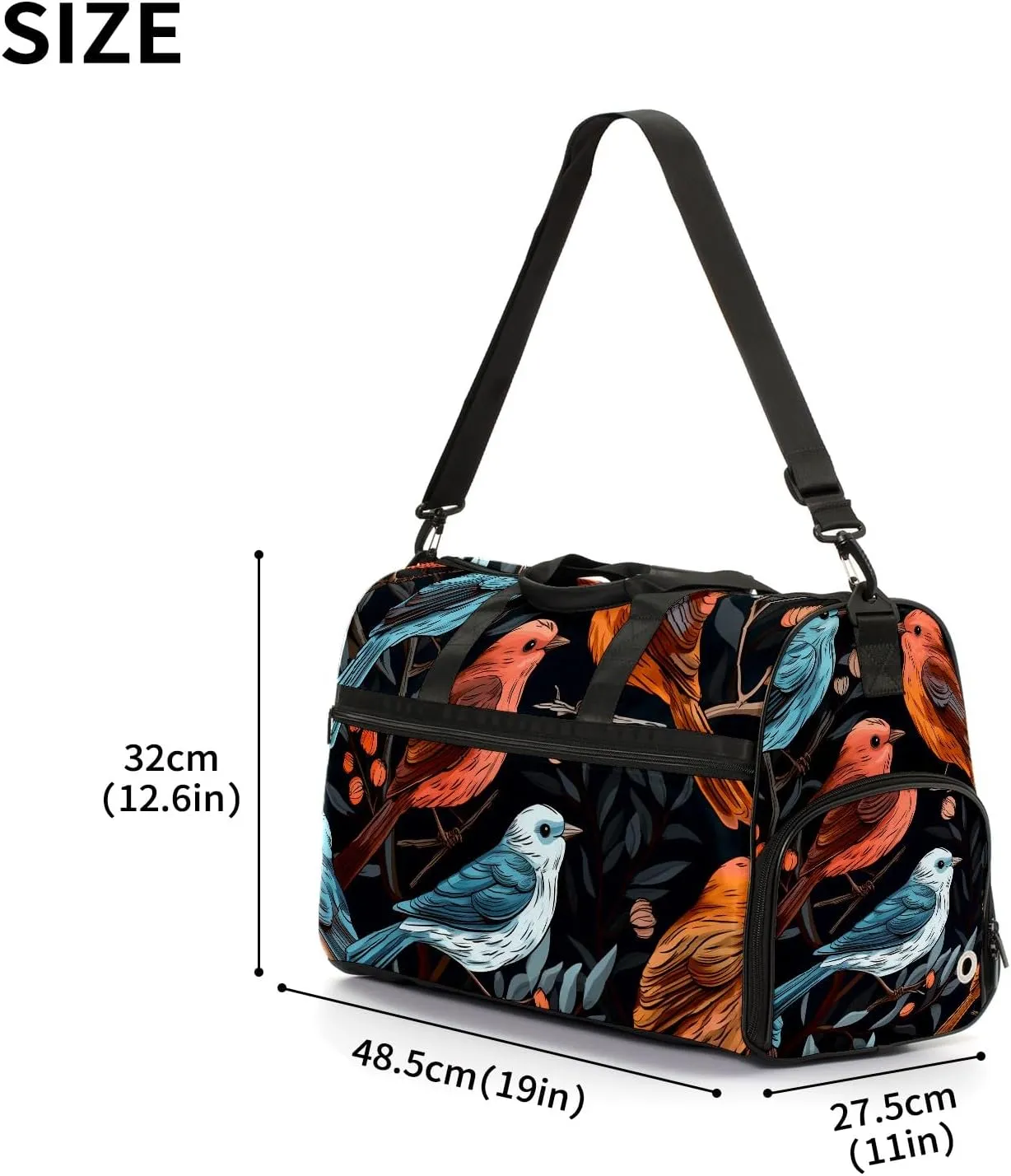 Gym Bag for Women, Carry on Weekender Overnight Bag, Travel Duffel Bags, Personal Item Travel Bag Tote Bag Workout Dance Bag, Chinese Painting Bird - 58