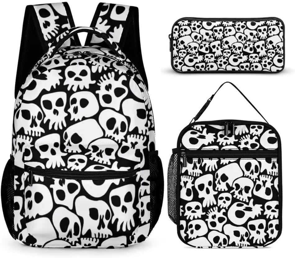 Halloween Backpack with Lunch Box & Pencil Case for Kids Girls Boys School, 16 Inch Scary Halloween Bookbag, School Backpacks for Students Children, Lightweight, Large Capacity
