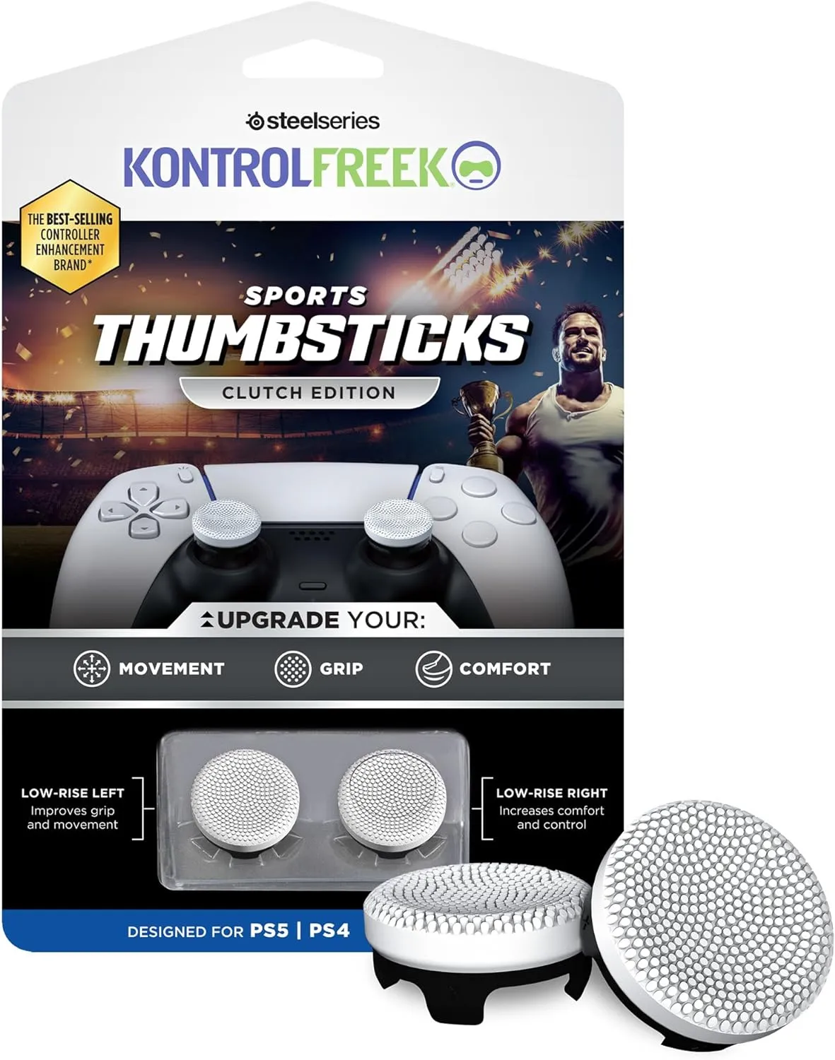 KontrolFreek Clutch for PlayStation 5 (PS5) and PlayStation 4 (PS4) Controller | Performance Thumbsticks | 2 Low-Rise Concave | Black & White