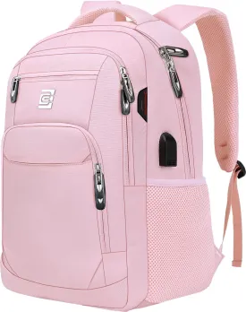 Laptop Backpack,Business Travel Anti Theft Slim Durable Laptops Backpack with USB Charging Port,Water Resistant College Computer Bag for Women & Men Fits 15.6 Inch Laptop and Notebook-Light Pink