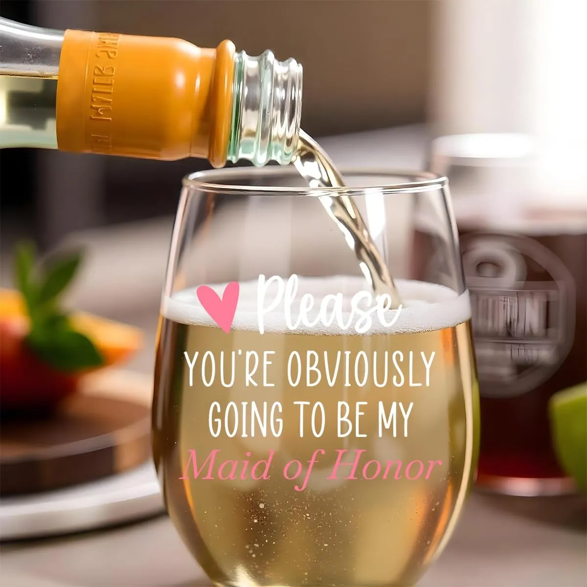 Maid of Honor Bridesmaid Proposal Bridal Shower Gifts Wedding Day Gifts for Maid of Honor Bridal Couple Gift for Wedding Day-15 oz Wine Glass And Wine Bag