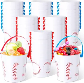 Mifoci 30 Pcs Baseball Small Plastic Bucket with Handles 34 oz Versatile Baseball Treat Bucket Bulk for Wine Beverage Party Bar Alcohol Beer Snack Drink Pail Gifts