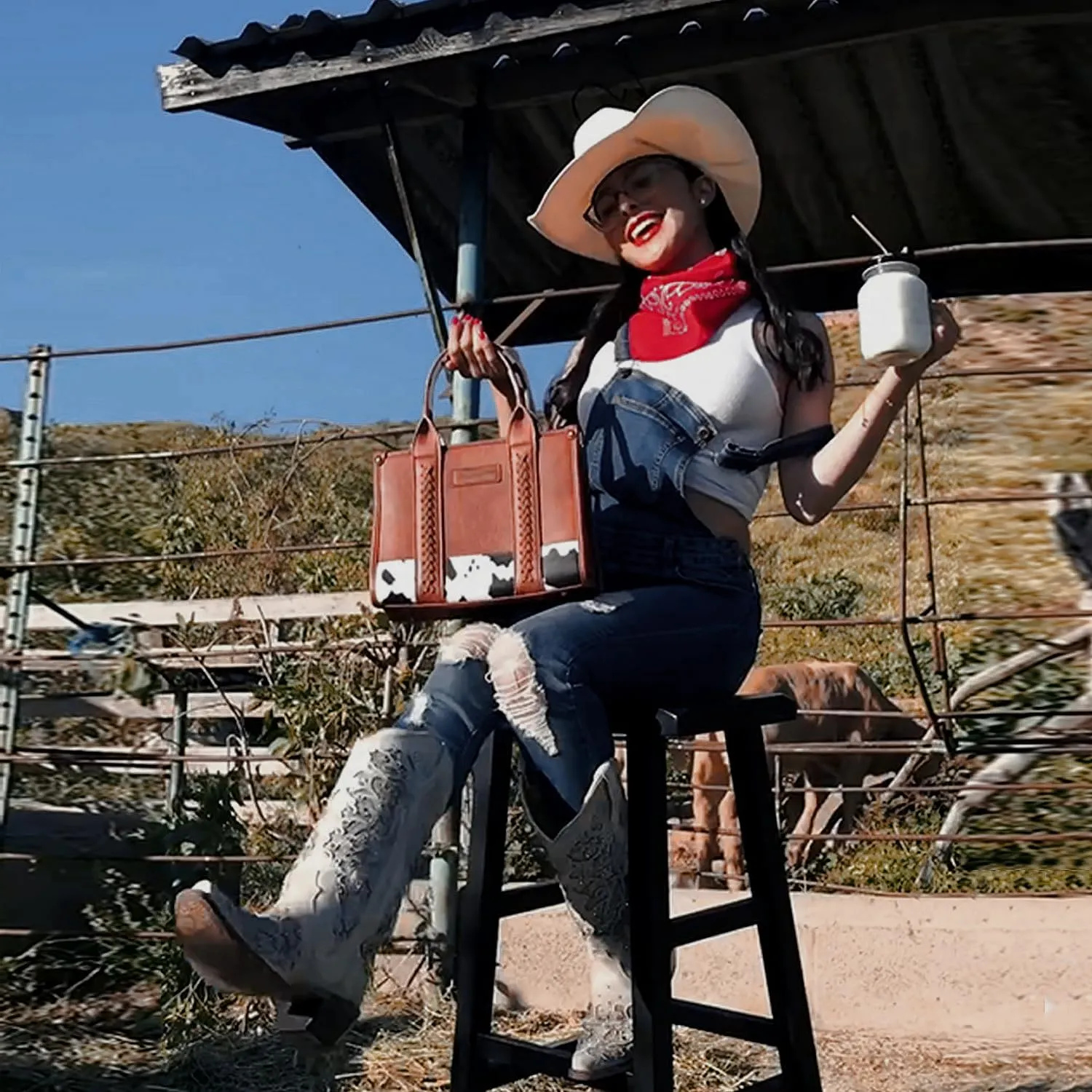 Montana West  Wrangler Tote Bag for Women Western Cow Print Purse Designer Top Handle Handbags