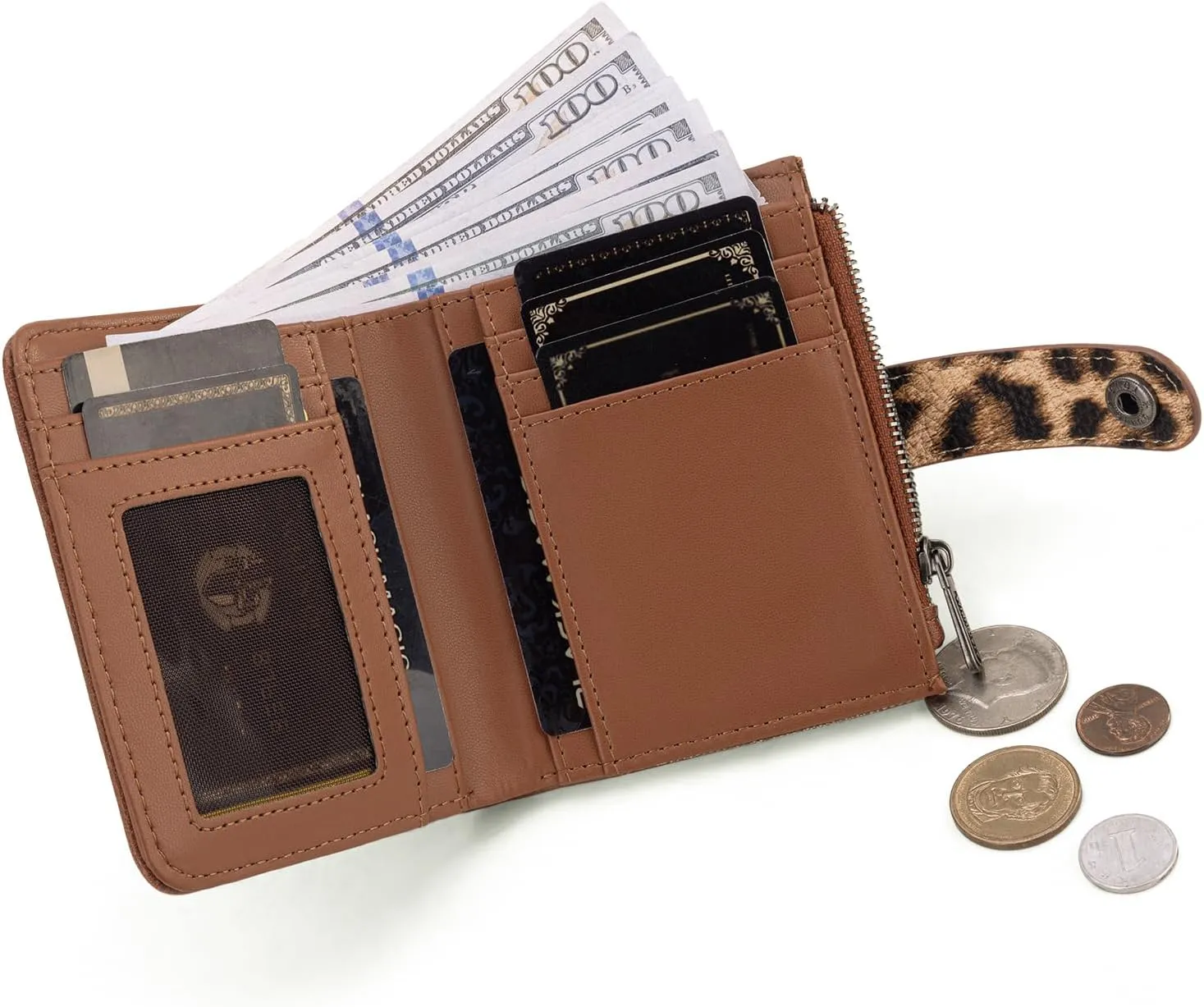 Montana West X Wrangler Small Womens Wallet Leopard Print Women's Wallets, Card Cases & Money Organizers Small Bifold Card Wallet with Removable ID Window
