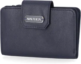 Nautica Womens, Close Reach Vegan Leather RFID Wallet, Small Credit Card Holder Purse with Zipper Coin Pocket and ID Window in Indigo