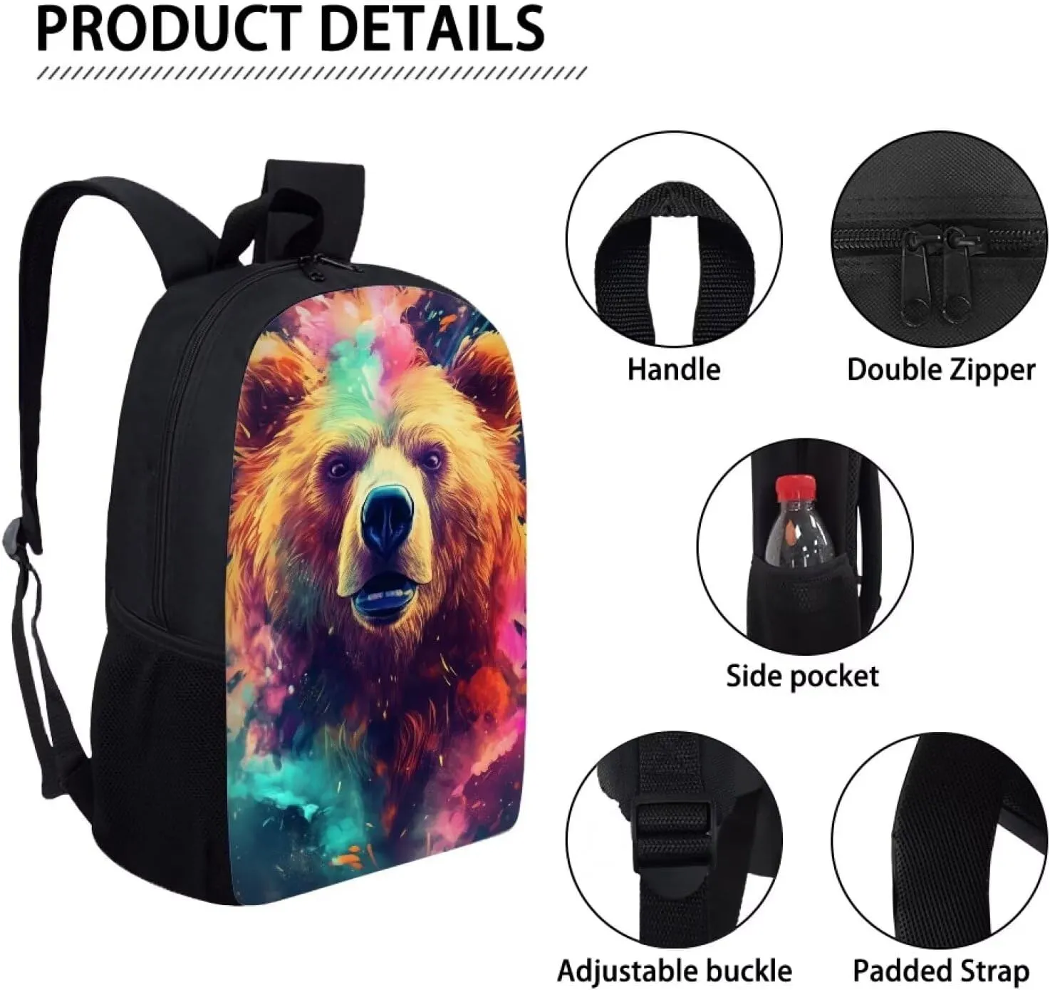 PinUp Angel Cool Bear Backpack For School Bag Kids Cool Magical Animal Bag For Children Boys and Girls Bookbag