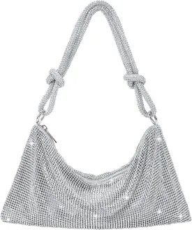 Rhinestone Purse Sparkly Evening bag Silver Diamond Clutch Purses for Women, Prom Rhinestone Handbag Hobo Bag