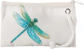 Sea Bags Recycled Sail Cloth Watercolor Dragonfly Wristlet Zip Top Wristlet Clutch Zippered Wallet with Strap