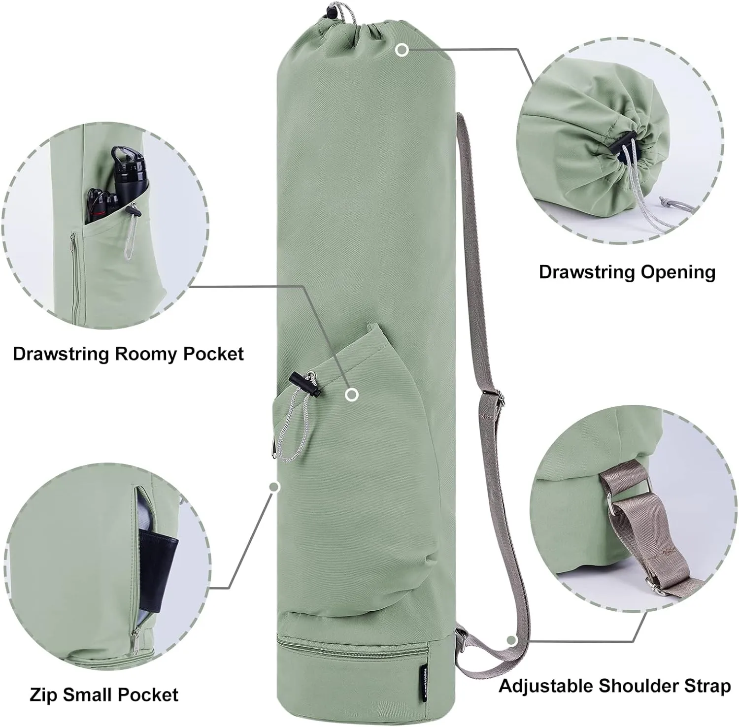 sportsnew Yoga Mat Bag with Water Bottle Pocket and Bottom Wet Pocket, Exercise Yoga Mat Carrier Multi-Functional Storage Bag, Patent pending