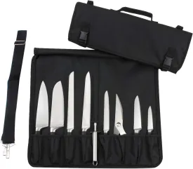 Tosnail Chef Knife Roll Bag with Carry Handle and Shoulder Strap, Large Capacity Kitchen Knife Storage Bag, Portable Knife Carrying Case with Double Folded Design, Black