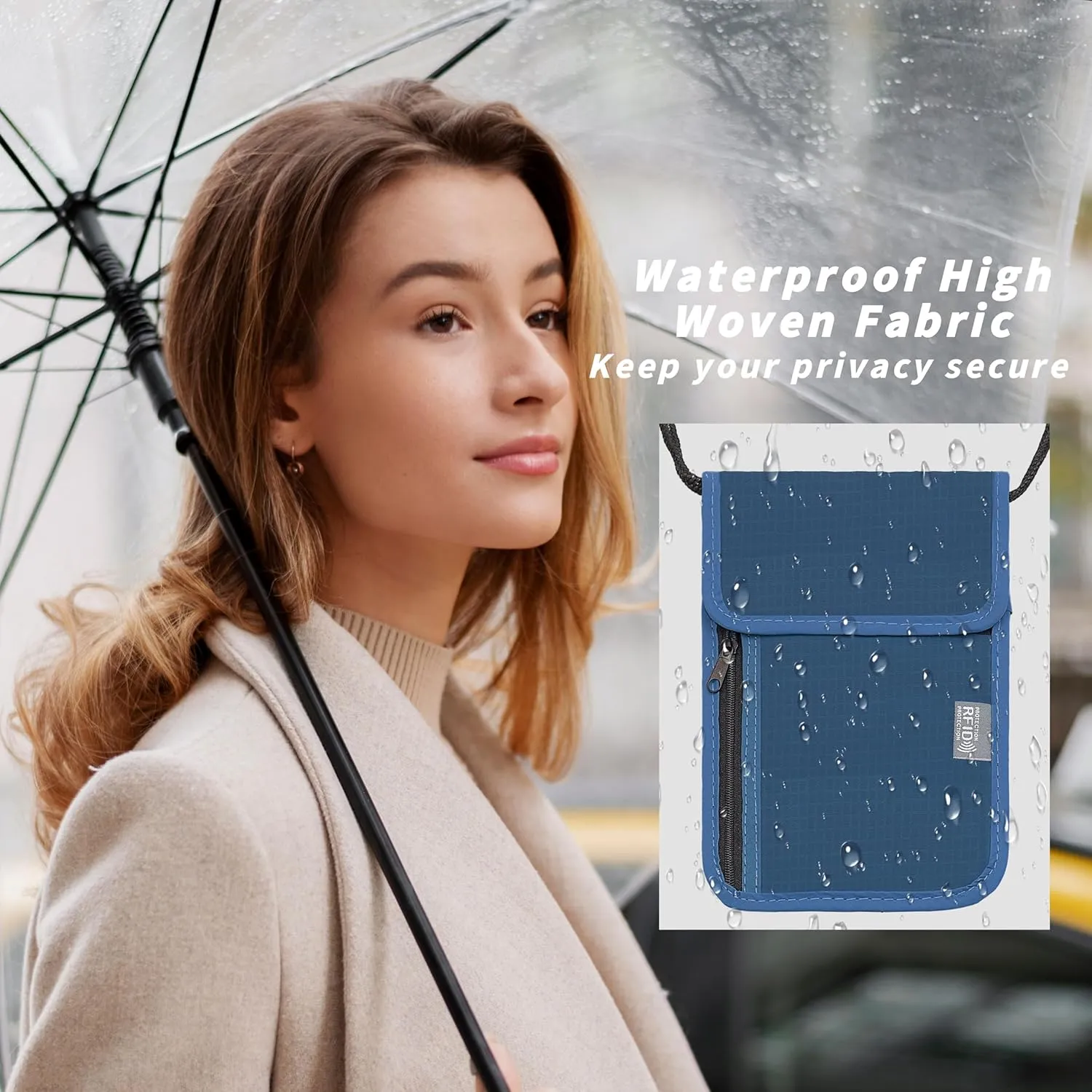 Travel Neck Wallet with RFID Blocking  Passport Holder Organizer Neck Pouch  Portable Easy to Conceal Travel Pouch (Light Blue)