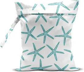 Wet Dry Bag for Swimsuit, Travel, Beach, Pool, Diapers, Dirty Yoga Gym Clothes, Makeup, Waterproof Reusable Beach Bag with Ocean Decor Starfish Sea Horse Anchor