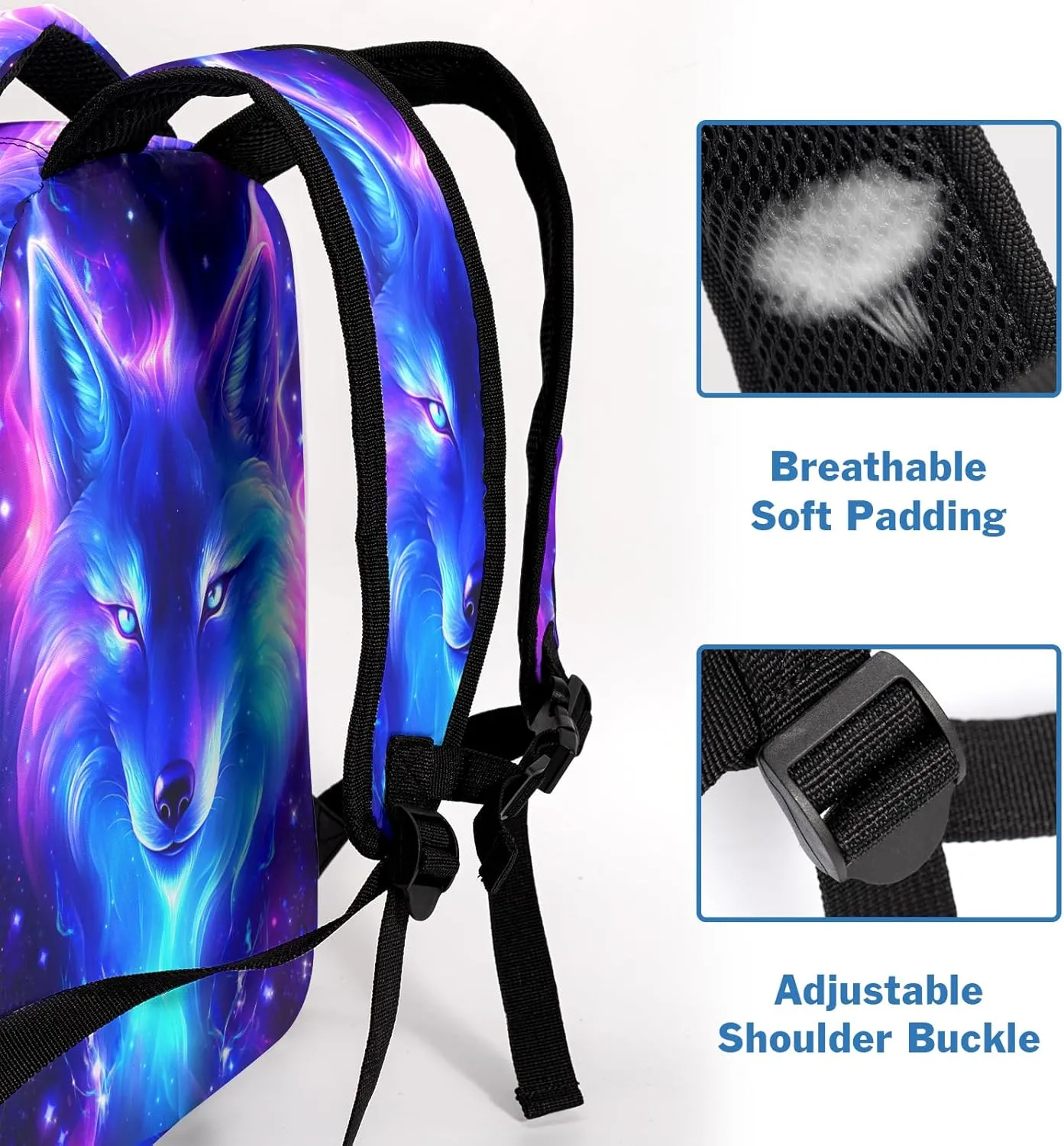 Wolf Galaxy Backpack for Boys Girls Cool Starry Sky Wolf Kids Bookbag Blue Purple Animal Print School Bag Lightweight Students Back Pack for Preschool Elementary Kindergarten