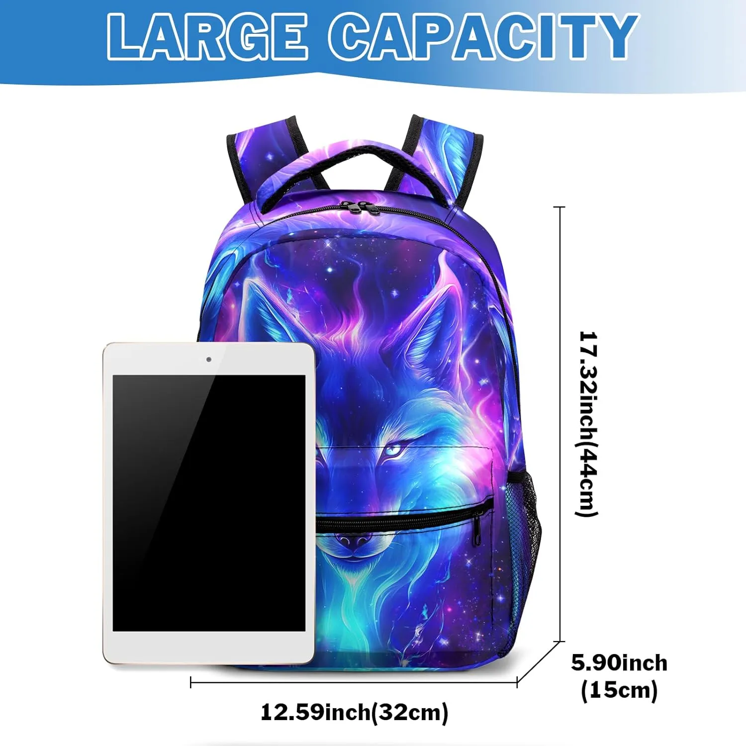 Wolf Galaxy Backpack for Boys Girls Cool Starry Sky Wolf Kids Bookbag Blue Purple Animal Print School Bag Lightweight Students Back Pack for Preschool Elementary Kindergarten
