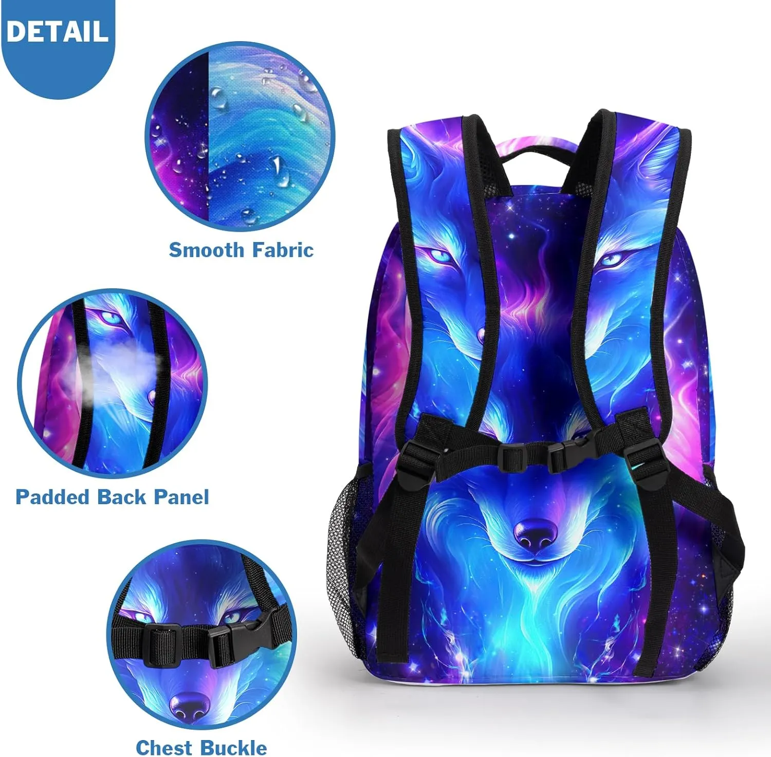 Wolf Galaxy Backpack for Boys Girls Cool Starry Sky Wolf Kids Bookbag Blue Purple Animal Print School Bag Lightweight Students Back Pack for Preschool Elementary Kindergarten