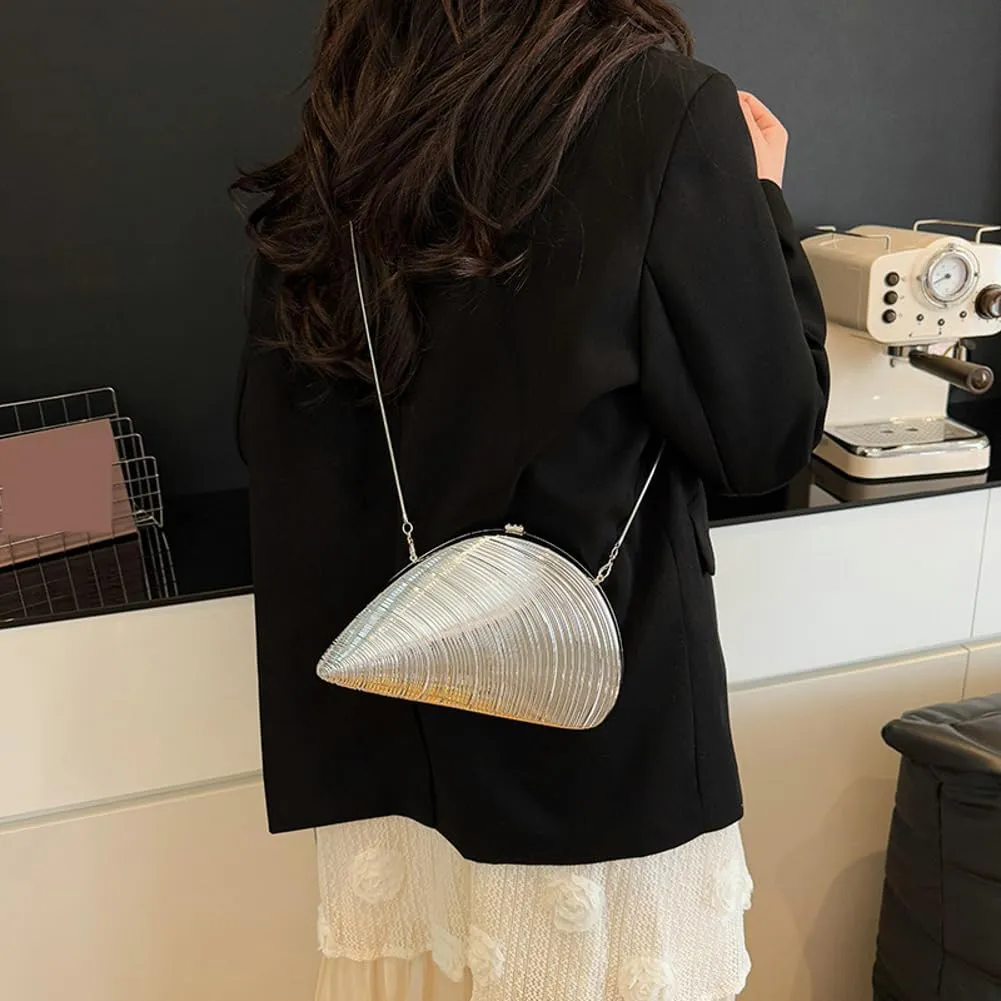 Women Metallic Evening Bag Shell-shaped Clutch Purses for Women Acrylic Purse Irregular Crossbody Handbag for Party Wedding