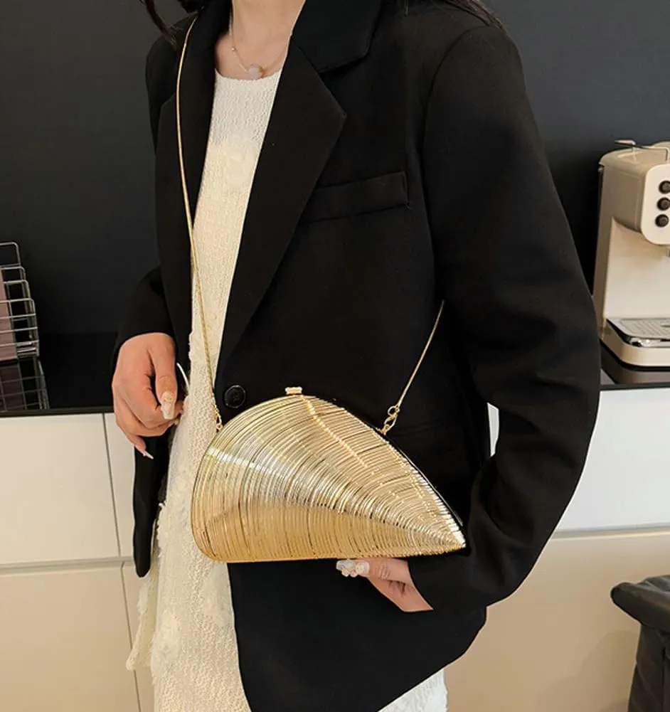 Women Metallic Evening Bag Shell-shaped Clutch Purses for Women Acrylic Purse Irregular Crossbody Handbag for Party Wedding