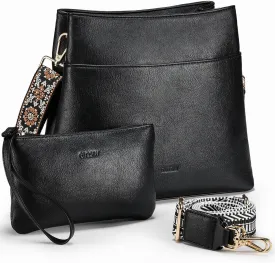Women's Crossbody Bag Vegan Leather Shoulder Purses and Wallet Two Adjustable Guitar Strap Hobo Bags