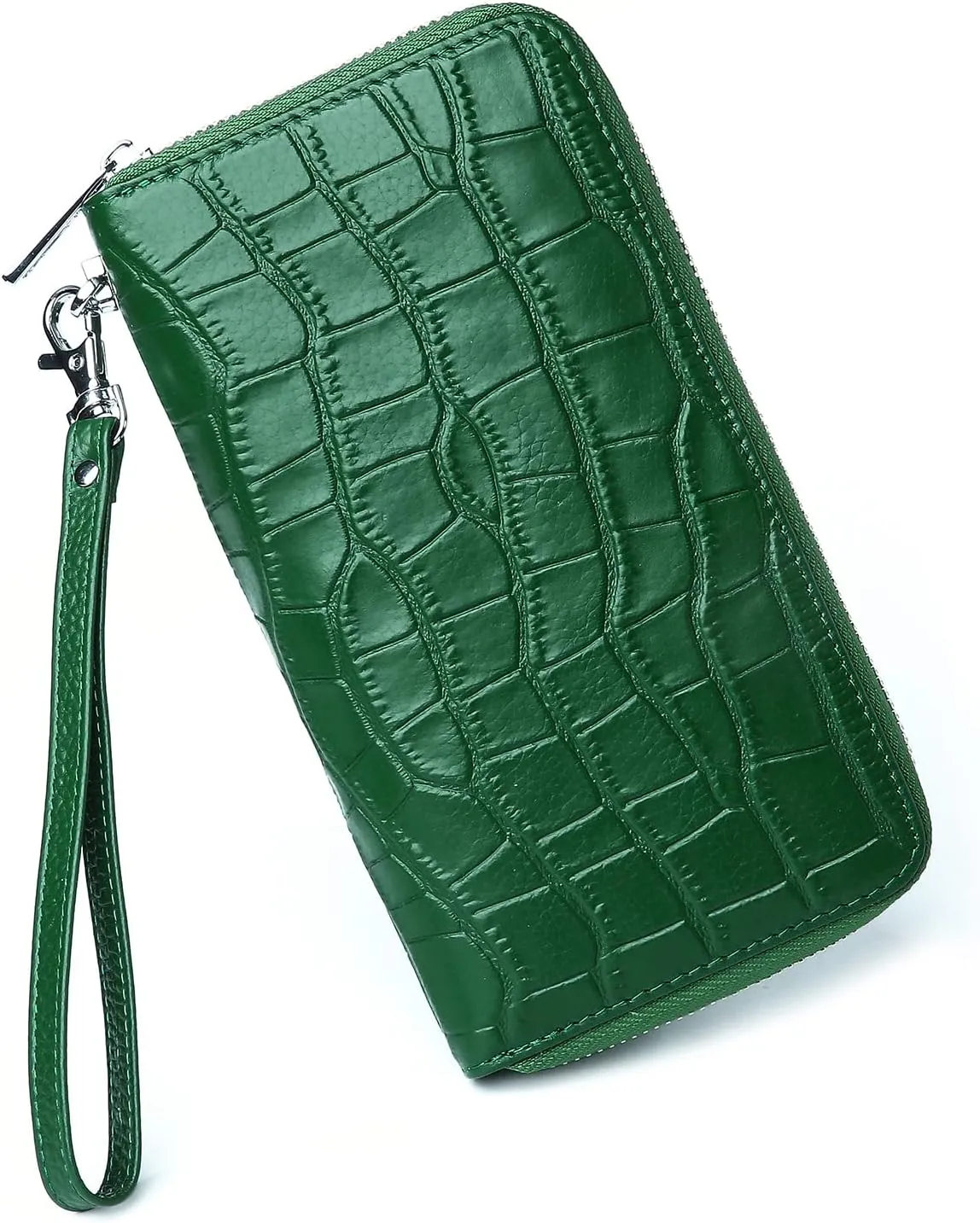 Womens Wallets Large Capacity RFID Blocking Genuine Leather Wallet for Women Zip Clutch Card Holder with Wristlet