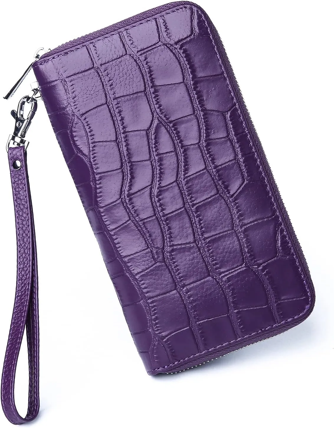 Womens Wallets Large Capacity RFID Blocking Genuine Leather Wallet for Women Zip Clutch Card Holder with Wristlet