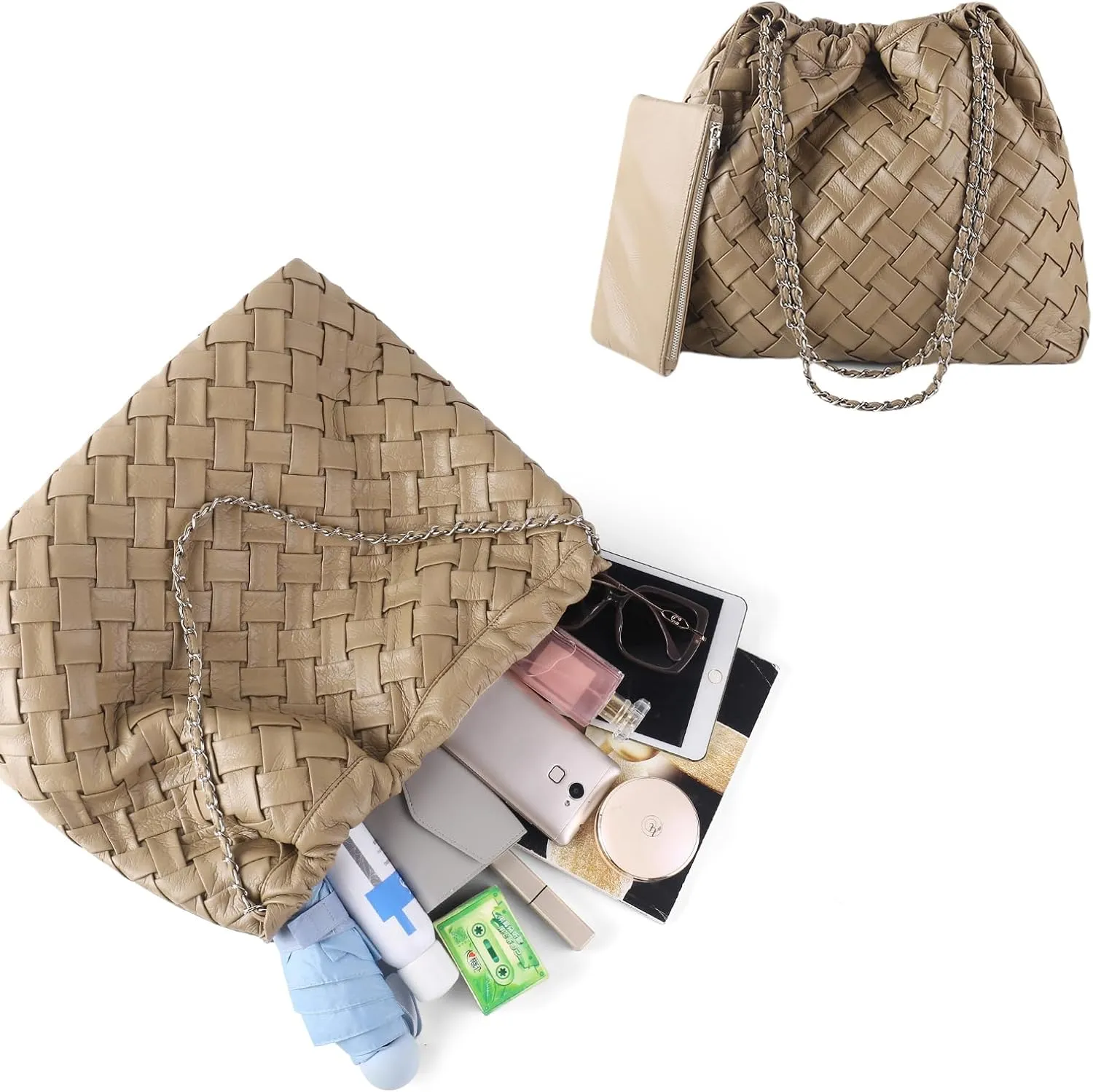 Woven Tote Bag for Women Large Summer Beach Hobo Handbags Handmade Top-handle Shoulder Bag with Purse