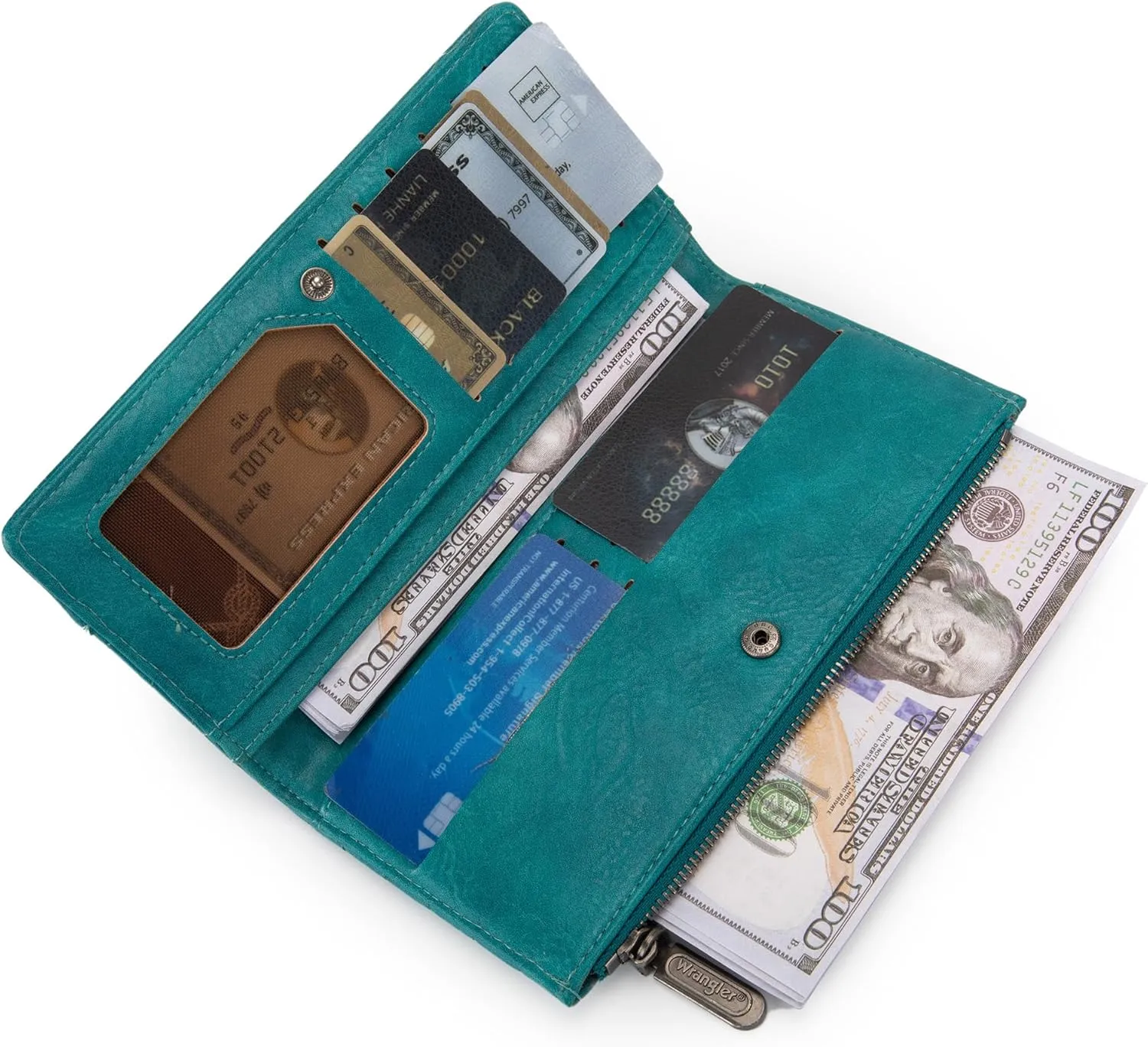 Wrangler Minimalist Wallet for Women Credit Card Wallet Ladies Travel Wallets Monederos de Mujer Card Cases & Money Organizers with Smooth Zippers for Womens Turquoise