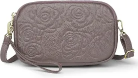 YALUXE Flower Clutch Wristlet Coin Purse Triple Zipper Pocket Womens Genuine Leather Zipper Wallet Pouch