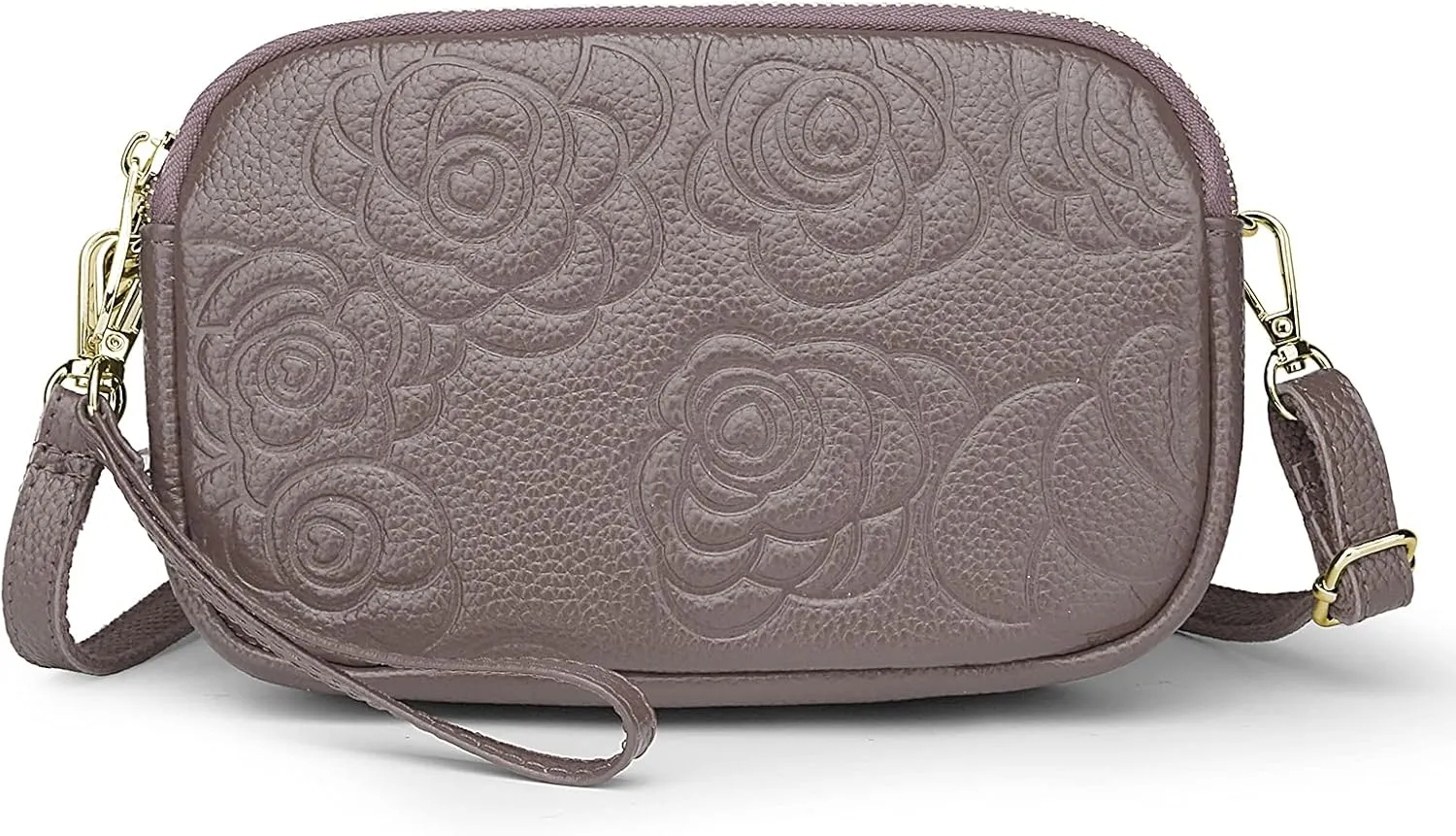 YALUXE Flower Clutch Wristlet Coin Purse Triple Zipper Pocket Womens Genuine Leather Zipper Wallet Pouch