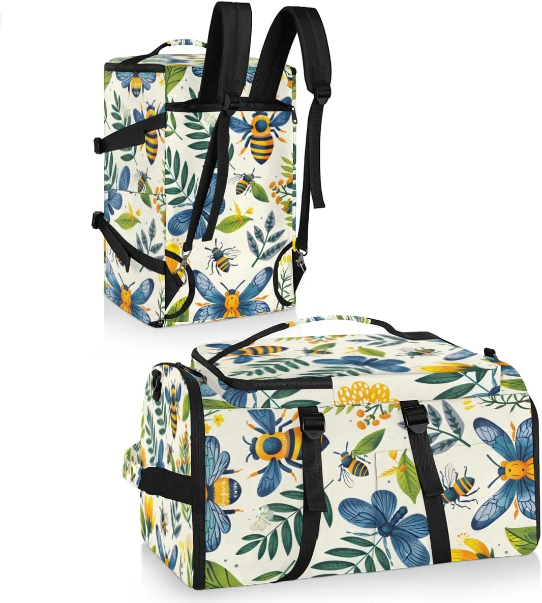 Yellow Bee Travel Backpack Carry On Flight Approved for Women Men, 18.9 Inch Large Spring Vinatge Floral Airline Approved Luggage Weekender Backpacks