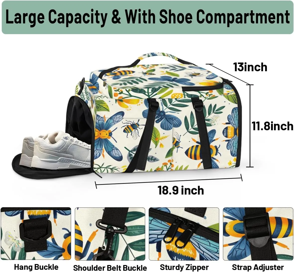 Yellow Bee Travel Backpack Carry On Flight Approved for Women Men, 18.9 Inch Large Spring Vinatge Floral Airline Approved Luggage Weekender Backpacks