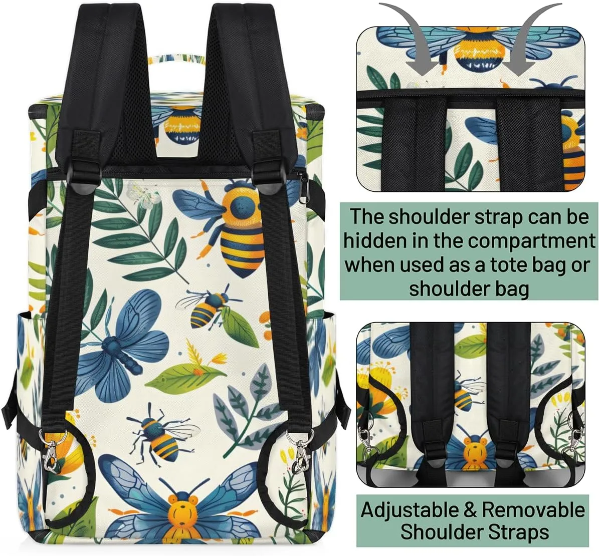 Yellow Bee Travel Backpack Carry On Flight Approved for Women Men, 18.9 Inch Large Spring Vinatge Floral Airline Approved Luggage Weekender Backpacks