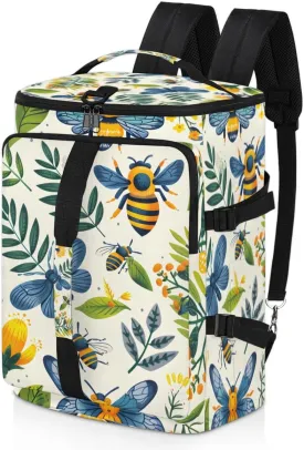 Yellow Bee Travel Backpack Carry On Flight Approved for Women Men, 18.9 Inch Large Spring Vinatge Floral Airline Approved Luggage Weekender Backpacks