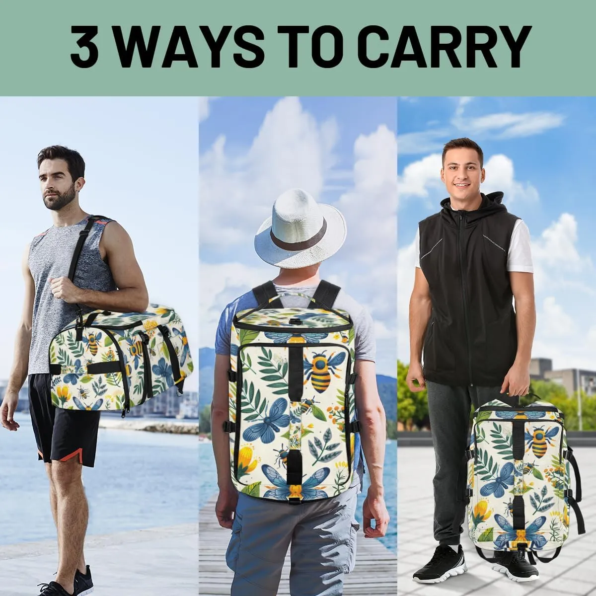 Yellow Bee Travel Backpack Carry On Flight Approved for Women Men, 18.9 Inch Large Spring Vinatge Floral Airline Approved Luggage Weekender Backpacks