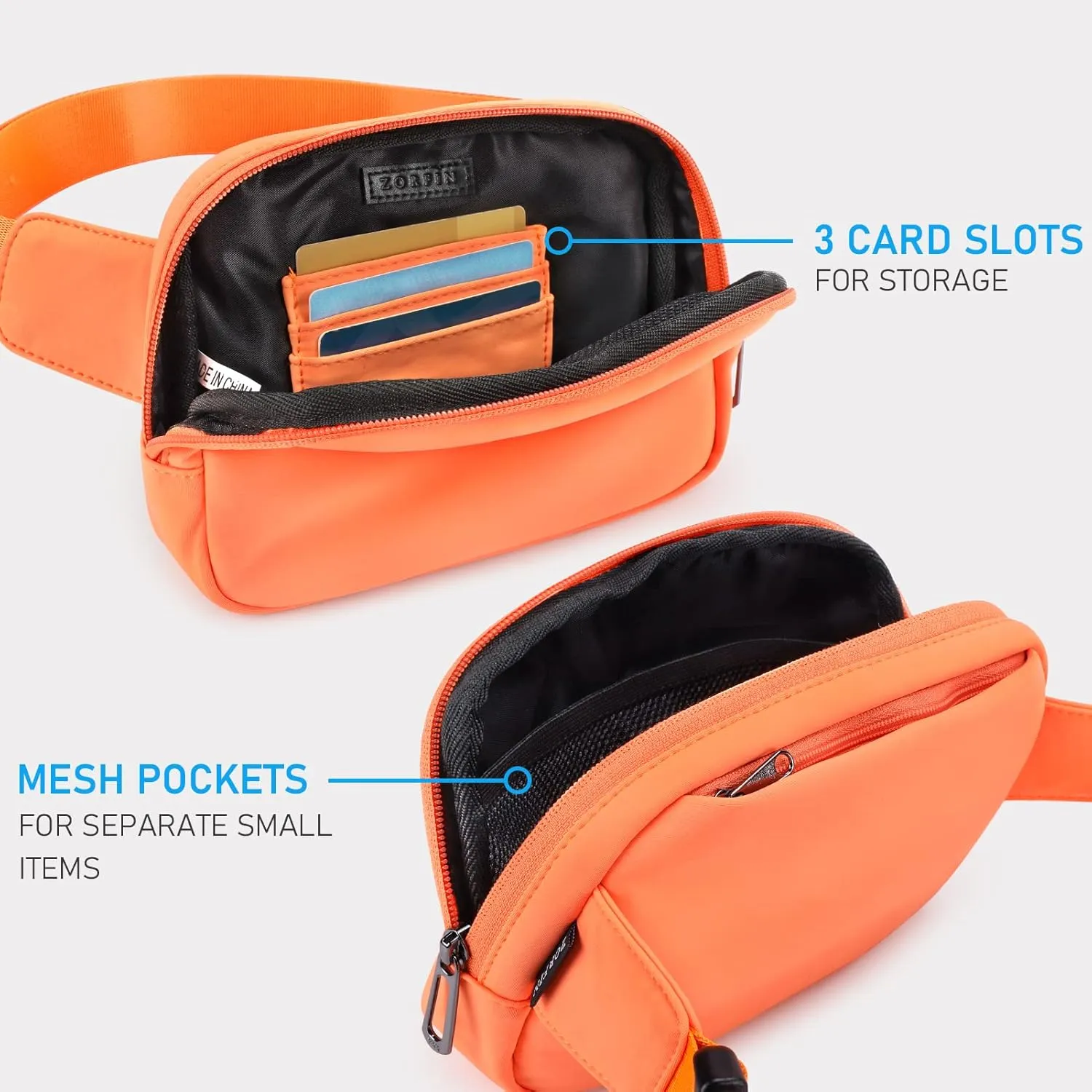 ZORFIN Belt Bag for Women Men Fashionable Crossbody Fanny Packs for Women with Adjustable Strap for Hiking Running Travel (Orange)