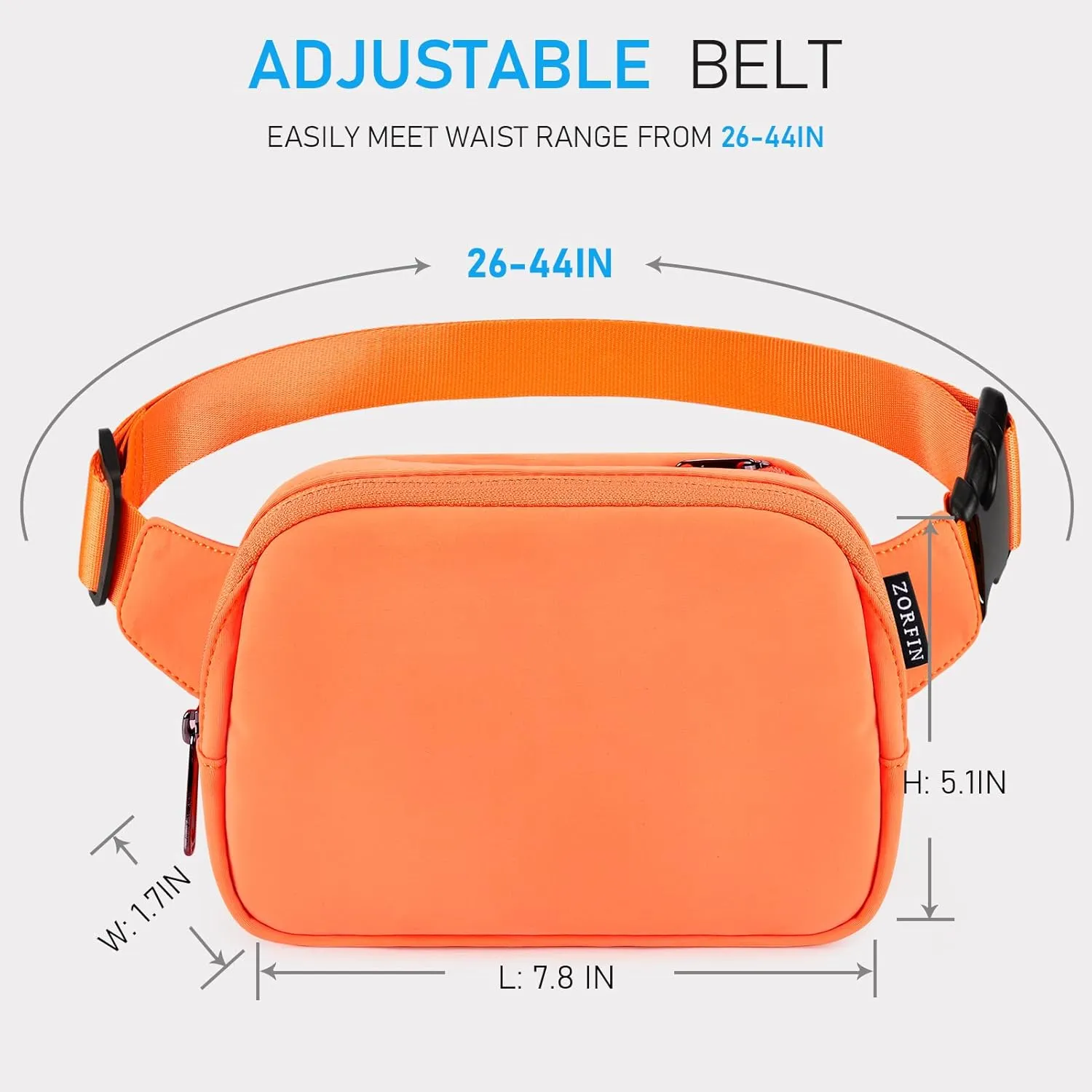 ZORFIN Belt Bag for Women Men Fashionable Crossbody Fanny Packs for Women with Adjustable Strap for Hiking Running Travel (Orange)